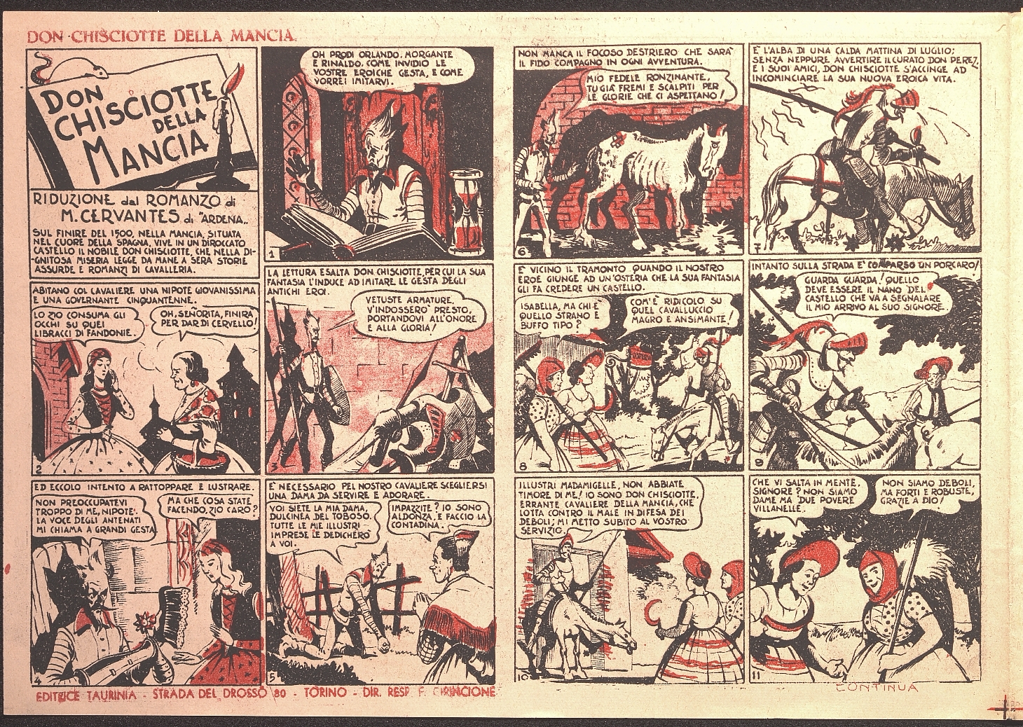 Don Chisciotte della Mancia / riduzione dal romanzo di M. Cervantes di Ardena. Publicado en: Albo viaggi e avventure, Torino: Taurinia, 1949